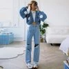 Trendy & Unique Cute Cloud Studded Bishop Sleeve Open Front Cardigan - Blue What's New
