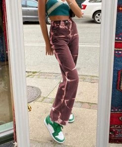 Trendy & Unique What's New '90s Bleach Tie Dye High Waist Straight Leg Jeans - Coffee