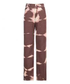 Trendy & Unique What's New '90s Bleach Tie Dye High Waist Straight Leg Jeans - Coffee