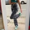 Trendy & Unique '90s Bleach Tie Dye High Waist Straight Leg Jeans - Gray What's New