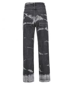 Trendy & Unique '90s Bleach Tie Dye High Waist Straight Leg Jeans - Gray What's New