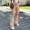 Trendy & Unique '90s High Waist Flayed Flare Hem Skinny Bell Jeans - Khaki