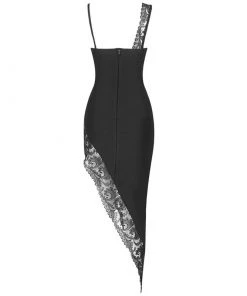 Trendy & Unique What's New Sexy Cut Out One Shoulder Lace Trim High Slit Cocktail Midi Dress - Black 11 Trendy & Unique What's New Sexy Cut Out One Shoulder Lace Trim High Slit Cocktail Midi Dress - Black