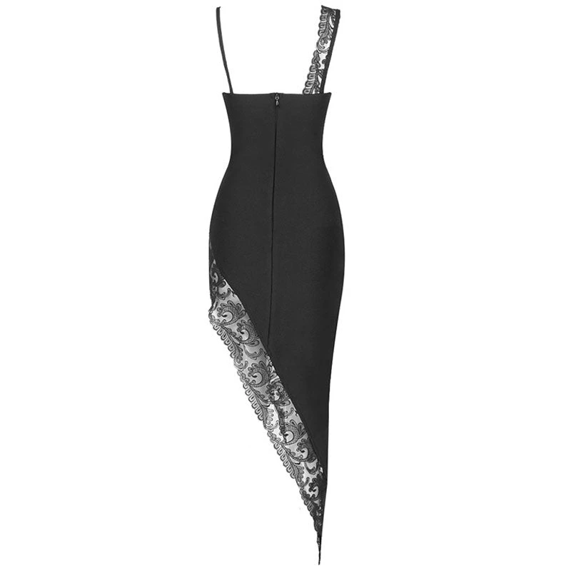 Trendy & Unique What's New Sexy Cut Out One Shoulder Lace Trim High Slit Cocktail Midi Dress - Black 7 Trendy & Unique What's New Sexy Cut Out One Shoulder Lace Trim High Slit Cocktail Midi Dress - Black