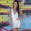 Trendy & Unique Trendy V Neck Ruched Bodycon Strapless Party Mini Dress - White What's New 2 Trendy & Unique Trendy V Neck Ruched Bodycon Strapless Party Mini Dress - White What's New