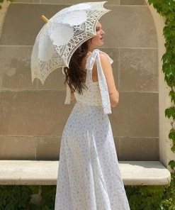 Trendy & Unique Adorable Daisy Printed High Slit A-Line Slip Midi Sundress - White What's New