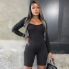 Trendy & Unique Active Chain Strap Scoop Neck Long Sleeve Backless Romper - Black What's New