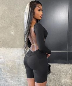 Trendy & Unique Active Chain Strap Scoop Neck Long Sleeve Backless Romper - Black What's New 8 Trendy & Unique Active Chain Strap Scoop Neck Long Sleeve Backless Romper - Black What's New