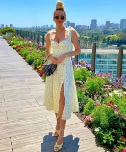 Trendy & Unique Adorable Daisy Printed High Slit A-Line Slip Midi Sundress - Yellow What's New