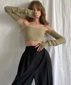 Trendy & Unique Adorable Long Sleeve Ribbed Crop Tube Top - Army Green What's New