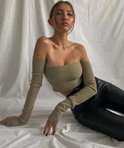 Trendy & Unique Adorable Long Sleeve Ribbed Crop Tube Top - Army Green What's New