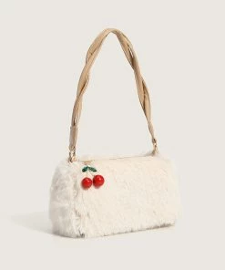 Trendy & Unique What's New Adorable Twist Shoulder Strap Zip Top Fluffy Shoulder Bag - White