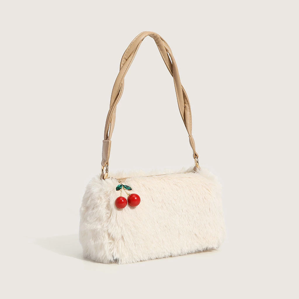 Trendy & Unique What's New Adorable Twist Shoulder Strap Zip Top Fluffy Shoulder Bag - White 3 Trendy & Unique What's New Adorable Twist Shoulder Strap Zip Top Fluffy Shoulder Bag - White