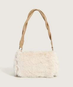 Trendy & Unique What's New Adorable Twist Shoulder Strap Zip Top Fluffy Shoulder Bag - White