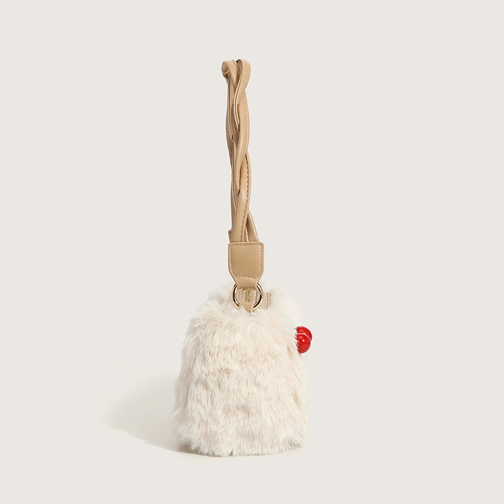 Trendy & Unique What's New Adorable Twist Shoulder Strap Zip Top Fluffy Shoulder Bag - White 5 Trendy & Unique What's New Adorable Twist Shoulder Strap Zip Top Fluffy Shoulder Bag - White