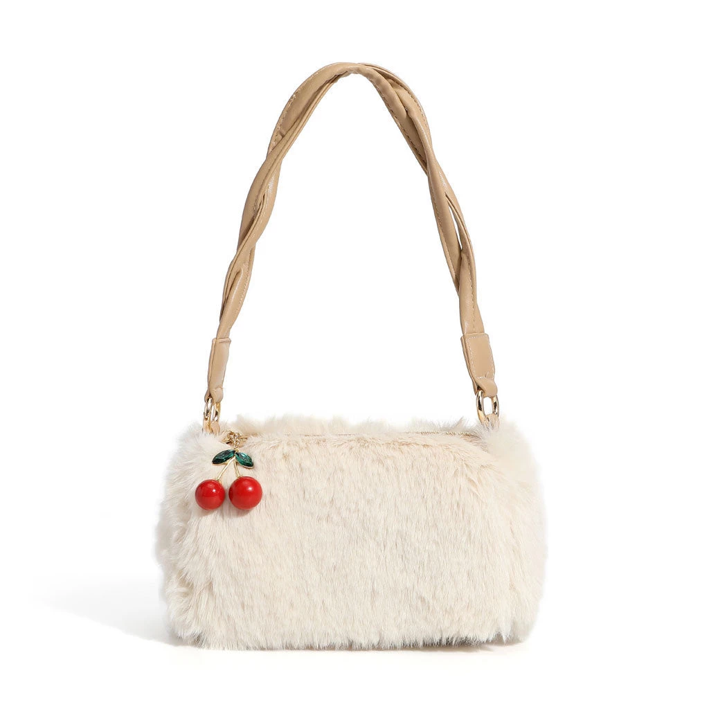 Trendy & Unique What's New Adorable Twist Shoulder Strap Zip Top Fluffy Shoulder Bag - White 6 Trendy & Unique What's New Adorable Twist Shoulder Strap Zip Top Fluffy Shoulder Bag - White