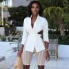 Trendy & Unique Asymmetric Wrap Front Collared V Neck Long Sleeve Blazer - White What's New 2 Trendy & Unique Asymmetric Wrap Front Collared V Neck Long Sleeve Blazer - White What's New