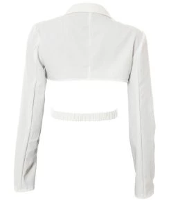 Trendy & Unique Asymmetric Wrap Front Collared V Neck Long Sleeve Blazer - White What's New