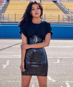 Trendy & Unique What's New Asymmetrical High Waist Seamed Bodycon Leather Mini Skirt - Black