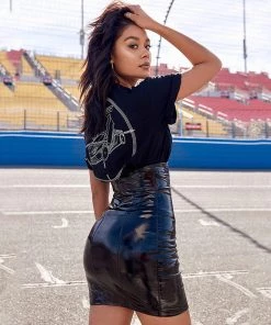 Trendy & Unique What's New Asymmetrical High Waist Seamed Bodycon Leather Mini Skirt - Black