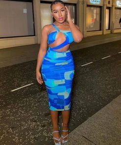 Trendy & Unique Asymmetrical One Shoulder Ruched Cutout Club Midi Dress - Multicolor