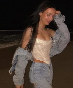 Trendy & Unique Sheer Style Asymmetrical Ruched Strapless Mesh Corset Top - Ivory