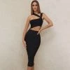 Trendy & Unique What's New Asymmetrical Suspender Strap Cut Out Bodycon Party Midi Dress - Black 1 Trendy & Unique What's New Asymmetrical Suspender Strap Cut Out Bodycon Party Midi Dress - Black