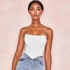 Trendy & Unique Chic Asymmetrical Sweetheart Neck Zip Back Boned Corset Top - White