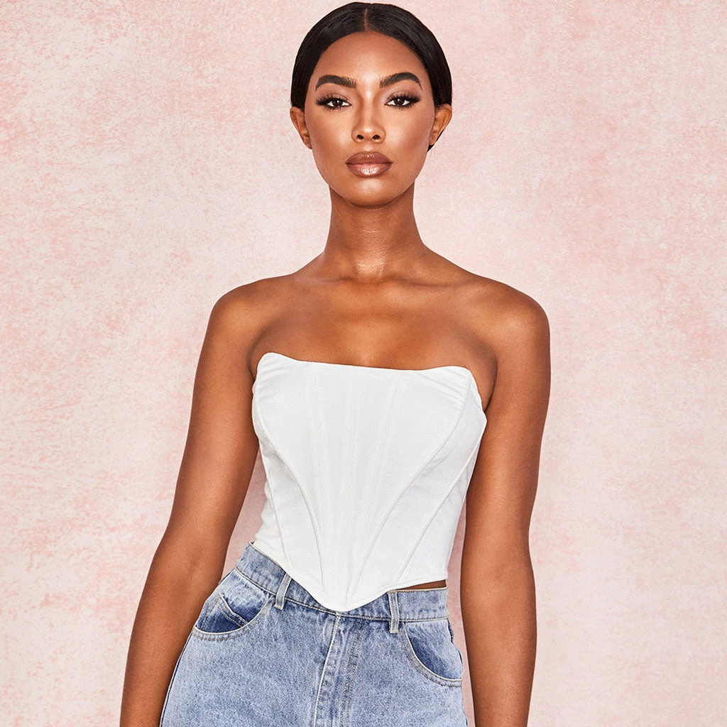 Trendy & Unique Chic Asymmetrical Sweetheart Neck Zip Back Boned Corset Top - White 3 Trendy & Unique Chic Asymmetrical Sweetheart Neck Zip Back Boned Corset Top - White