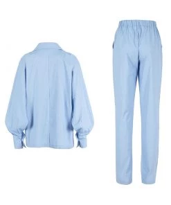 Trendy & Unique What's New Athflow Peak Lapel Long Sleeve Linen Blazer Matching Set - Blue