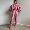 Trendy & Unique What's New Athflow Peak Lapel Long Sleeve Linen Blazer Matching Set - Pink