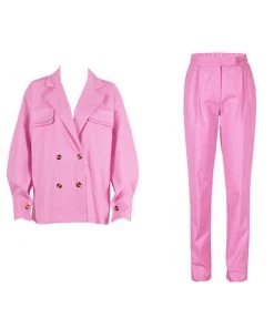Trendy & Unique What's New Athflow Peak Lapel Long Sleeve Linen Blazer Matching Set - Pink