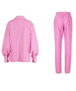 Trendy & Unique What's New Athflow Peak Lapel Long Sleeve Linen Blazer Matching Set - Pink