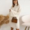 Trendy & Unique Athflow Rib High Neck Long Sleeve Pullover Sweater Mini Dress - White What's New