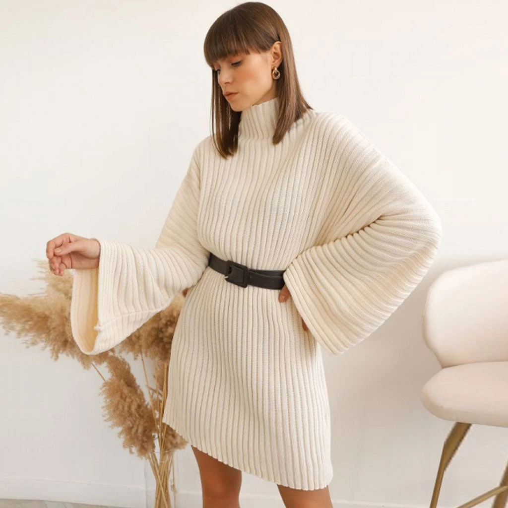 Trendy & Unique Athflow Rib High Neck Long Sleeve Pullover Sweater Mini Dress - White What's New 4 Trendy & Unique Athflow Rib High Neck Long Sleeve Pullover Sweater Mini Dress - White What's New