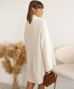 Trendy & Unique Athflow Rib High Neck Long Sleeve Pullover Sweater Mini Dress - White What's New 8 Trendy & Unique Athflow Rib High Neck Long Sleeve Pullover Sweater Mini Dress - White What's New