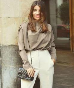 Trendy & Unique Athflow Solid Color Draped High Neck Long Sleeve Top - Khaki