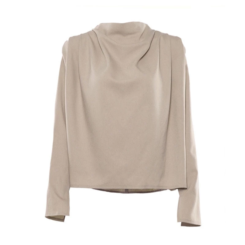 Trendy & Unique Athflow Solid Color Draped High Neck Long Sleeve Top - Khaki 5 Trendy & Unique Athflow Solid Color Draped High Neck Long Sleeve Top - Khaki