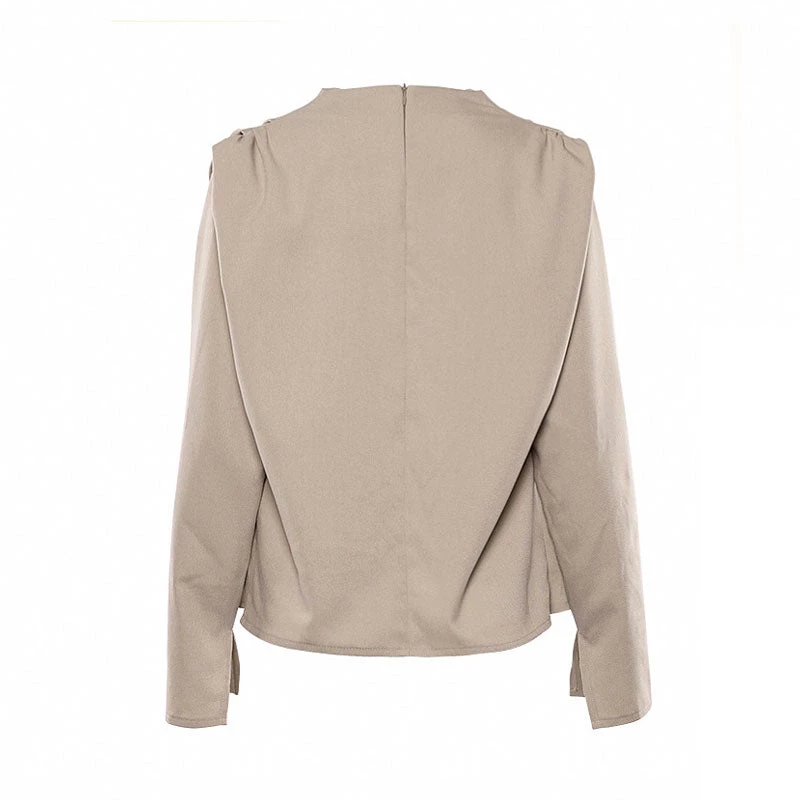 Trendy & Unique Athflow Solid Color Draped High Neck Long Sleeve Top - Khaki 6 Trendy & Unique Athflow Solid Color Draped High Neck Long Sleeve Top - Khaki