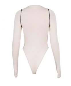 Trendy & Unique Athletic Crew Neck Contrast Seamed Long Sleeve Bodysuit - Apricot What's New