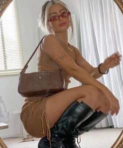 Trendy & Unique Athletic Drawstring Side Ruched Rib Knit Sleeveless Mini Dress - Coffee What's New