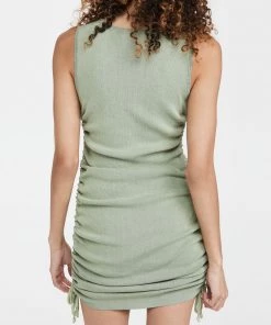 Trendy & Unique Athletic Drawstring Side Ruched Rib Knit Sleeveless Mini Dress - Green 7 Trendy & Unique Athletic Drawstring Side Ruched Rib Knit Sleeveless Mini Dress - Green