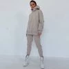 Trendy & Unique Athletic Drop Shoulder Long Sleeve Hoodie Matching Set - Beige