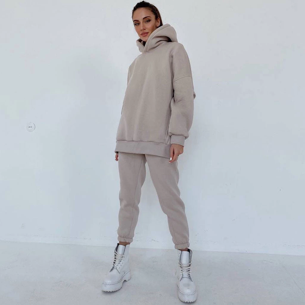 Trendy & Unique Athletic Drop Shoulder Long Sleeve Hoodie Matching Set - Beige 3 Trendy & Unique Athletic Drop Shoulder Long Sleeve Hoodie Matching Set - Beige