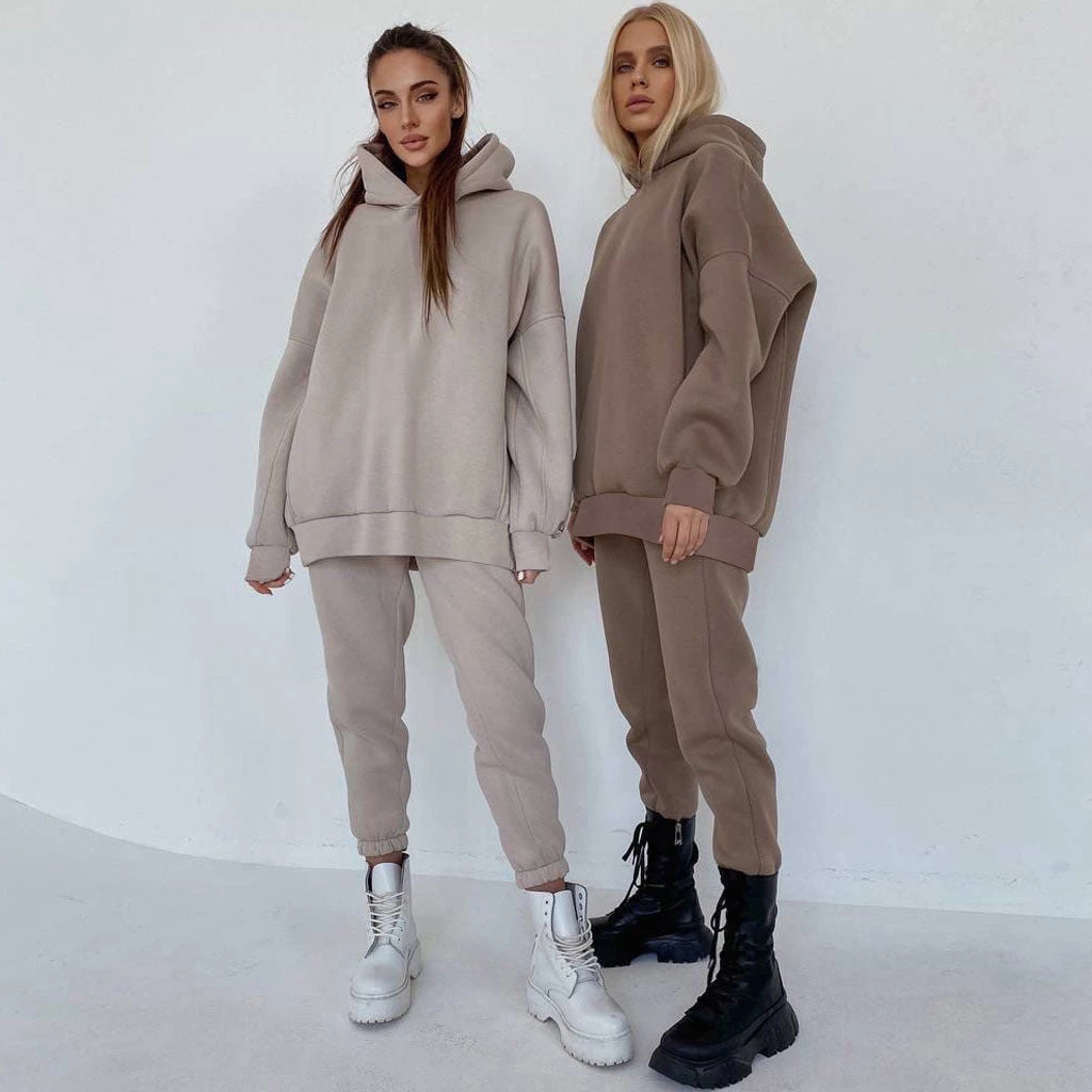 Trendy & Unique Athletic Drop Shoulder Long Sleeve Hoodie Matching Set - Beige 4 Trendy & Unique Athletic Drop Shoulder Long Sleeve Hoodie Matching Set - Beige