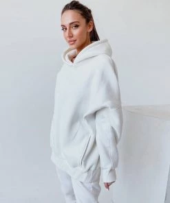 Trendy & Unique Clothing Athletic Drop Shoulder Long Sleeve Hoodie Matching Set - White