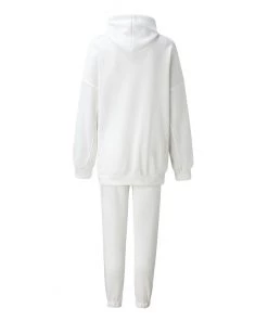 Trendy & Unique Clothing Athletic Drop Shoulder Long Sleeve Hoodie Matching Set - White