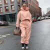 Trendy & Unique Athletic Long Sleeve Crop Hoodie Sweatsuit Matching Set - Coral Pink Clothing