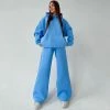 Trendy & Unique Clothing Athletic Solid Long Sleeve Wide Leg Hoodie Matching Set - Blue