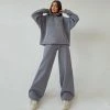 Trendy & Unique Athletic Solid Long Sleeve Wide Leg Hoodie Matching Set - Light Gray Clothing